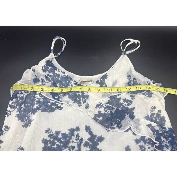 Lucky Brand BLUE Floral Ruffled Adjustable Strap Lined Tank Top Sheer Size Small - Picture 7 of 8